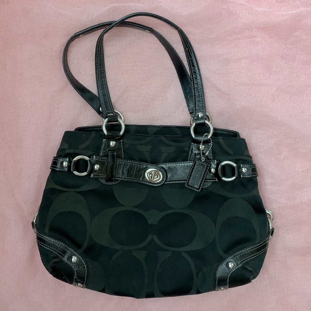 AUTHENTIC Black Sateen Coach Signature Carly Bag